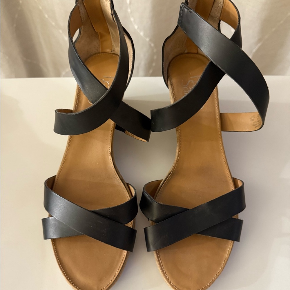 Franco Sarto Black Cross-Strap Sandals